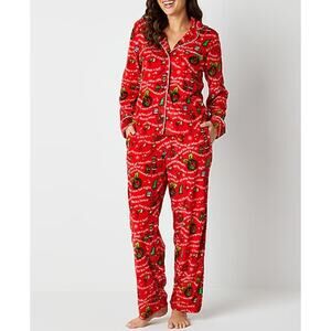 Family Womens Dr. Seuss Grinch Velour Long Sleeve 2-pc. Pant Pajama Set, Sz XL